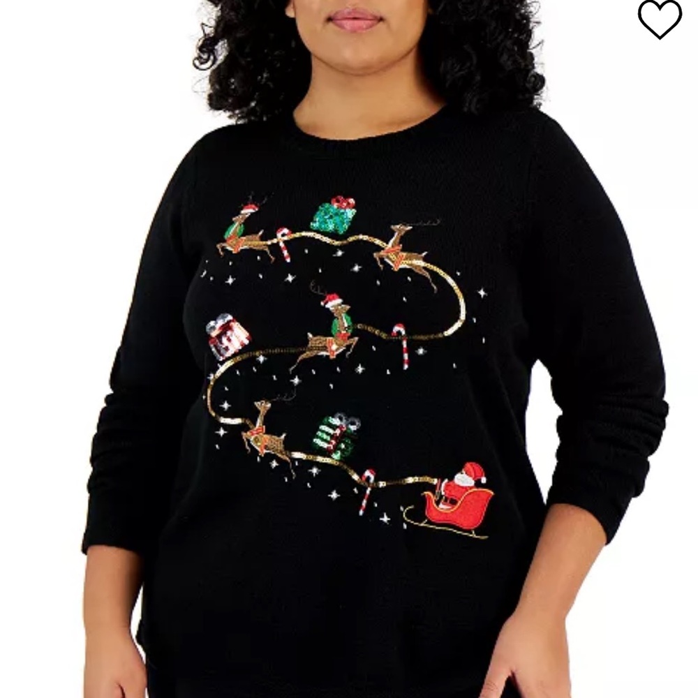 Christmas Sweater Santa and Reindeer Black Sweater